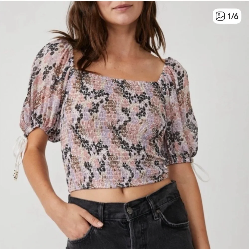 Free People Multicolor Floral Smocked Blouse